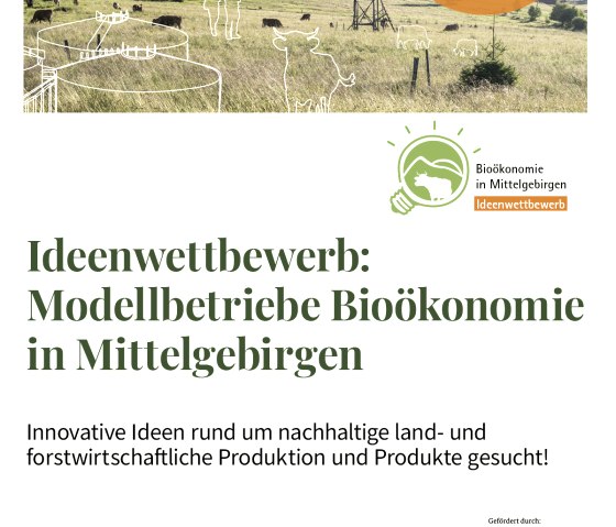 Plakat „Modellbetriebe Bioökonomie“ Mittelgebirge, © DVL Plakat „Modellbetriebe Bioökonomie“ Mittelgebirge, © DVL