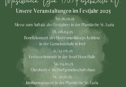 Jubiläumsveranstaltungen Musikverein Lyra, © facebook/Musikverein Ferschweiler Jubiläumsveranstaltungen Musikverein Lyra, © facebook/Musikverein Ferschweiler