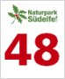 Logo des Naturparks Südeifel mit roter Zahl 48 und grünen Blättern. Logo des Naturparks Südeifel mit roter Zahl 48 und grünen Blättern.