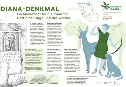 Info-Tafel Denkmal Diana, © Konzeption und Layout: Naturpark Südeifel/markenmut. Info-Tafel Denkmal Diana, © Konzeption und Layout: Naturpark Südeifel/markenmut.