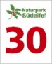 Logo des Naturparks Südeifel mit roter Zahl 30 auf weißem Hintergrund. Logo des Naturparks Südeifel mit roter Zahl 30 auf weißem Hintergrund.