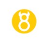 Gelbes Symbol mit einer wei&szlig;en Acht, die wie ein Teufel mit H&ouml;rnern aussieht.
