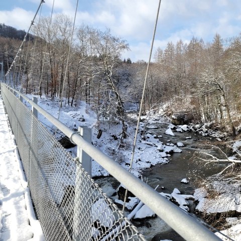 Blick von der Hängebrücke auf die Stromschnellen, © Felsenland Südeifel Tourismus GmbH