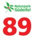 Logo des Naturparks Südeifel mit roter Zahl 89 darunter.