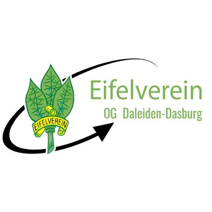 Ein Logo des Eifelvereins mit grünen Blättern und einem geschwungenen Pfeil. Darunter steht "OG Daleiden-Dasburg".