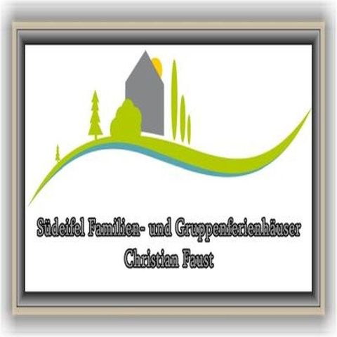 Ein Logo mit einem stilisierten Haus, Bäumen und Hügeln. Es beinhaltet den Text „Stüdeifel Familien- und Gruppenferienhäuser“ sowie den Namen „Christian Faust“.