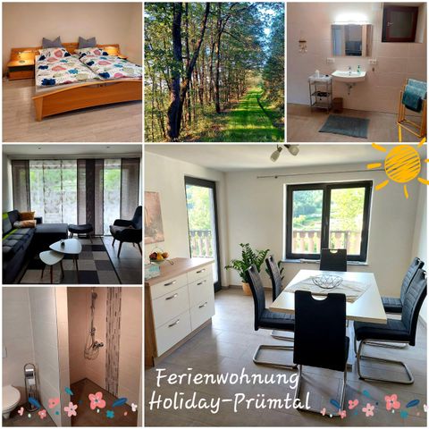 Eine einladende Ferienwohnung mit modernem Design und gemütlichem Schlafzimmer. Die Umgebung bietet einen schönen Waldweg für entspannte Spaziergänge.