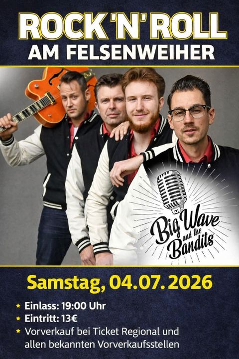 Ein Plakat für das Rockkonzert "BETOBE" am 22. Juni 2024. Es zeigt die Band auf der Bühne mit bunten Lichtern und interessierten Zuschauern.