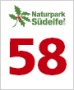 Logo des Naturparks S&uuml;deifel mit roter Zahl 58 und gr&uuml;nen Bl&auml;ttern.