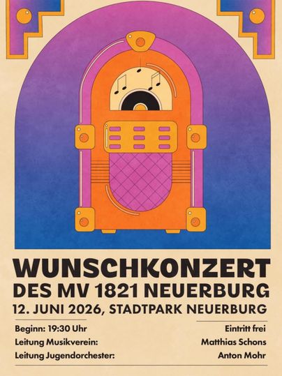 Ein Plakat für das Jahreskonzert des Musikvereins Neuerauburg, das am 23. November 2024 in der Stadthalle stattfindet. Der Titel des Konzerts lautet „Auf hoher See“ und der Eintritt ist frei.