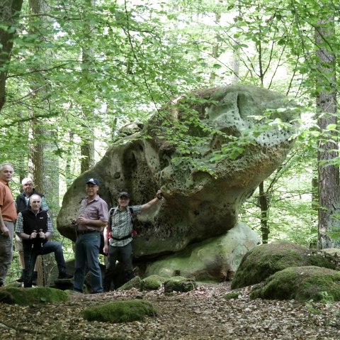 Wandergruppe am "Opferaltar", © Felsenland Südeifel Tourismus GmbH, Elke Wagner