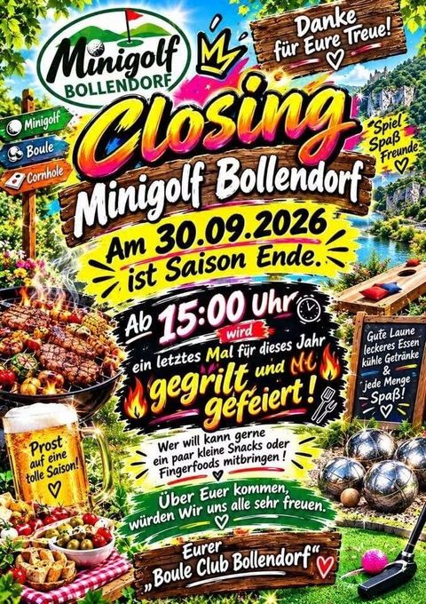 Eine grüne Wiese mit gemütlichen Sitzgelegenheiten und Sonnenschirmen. Im Hintergrund sind einige Spiele für Erwachsene und Kinder sichtbar.