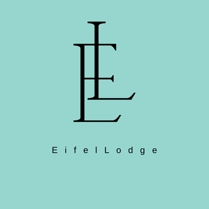 Ein stilisiertes Logo mit den Buchstaben "E" und "L" in Schwarz. Darunter steht der Schriftzug "Eifel Lodge" in eleganter Schrift.