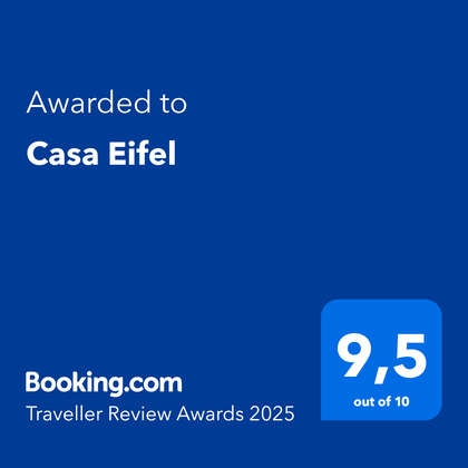 Une distinction pour Casa Eifel de Booking.com. La note est de 9,5 sur 10 points.
