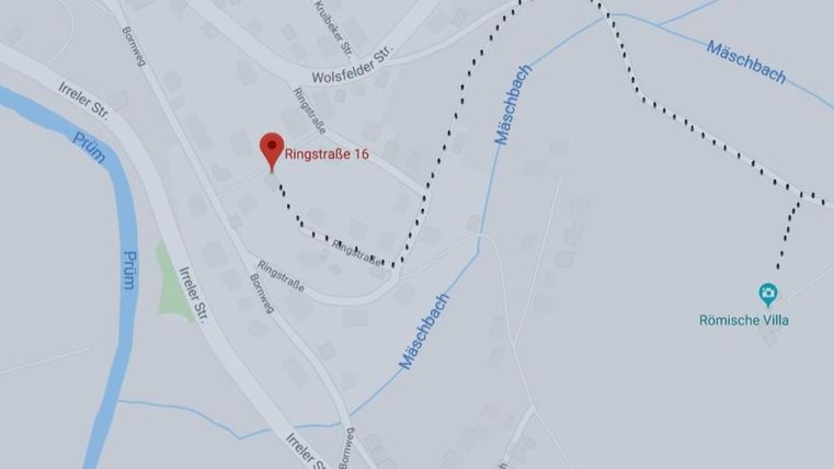 Eine Karte mit Markierungen und Straßenbezeichnungen. Der Standort Ringstraße 16 ist hervorgehoben.