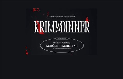 Eine Veranstaltung für ein Krimi-Dinner mit der Einladung "Schöne Bescherung". Der Titel und das Design sind in eleganter Schrift gehalten.